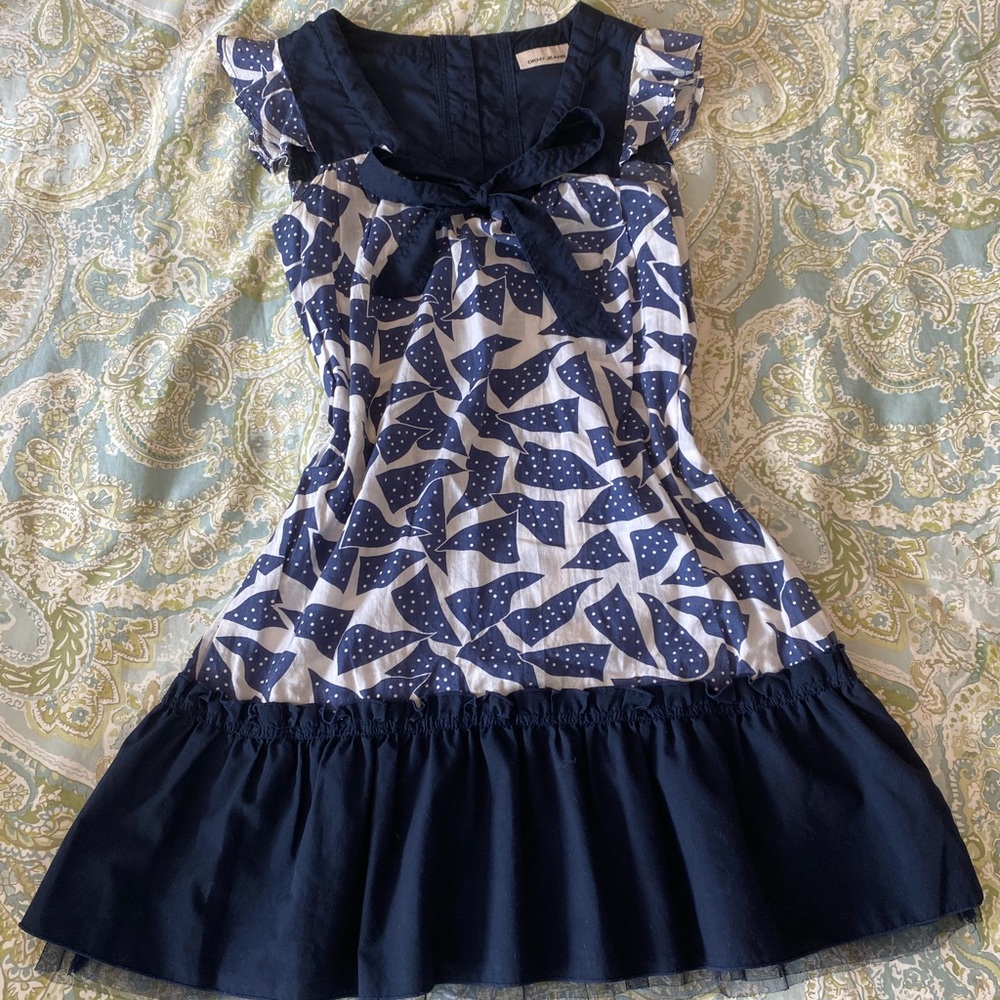 DKNY sailor style mini dress blue & white with bow